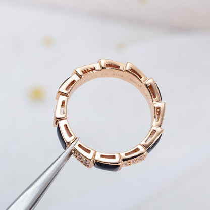 [Everoly JW]SERPENTI RING PINK GOLD BLACK MOP DIAMOND PAVED 4MM