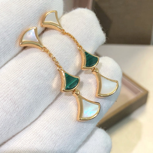 [Everoly JW]DREAM EARRINGS 3 MOTIFS MALACHITE MOP PINK GOLD