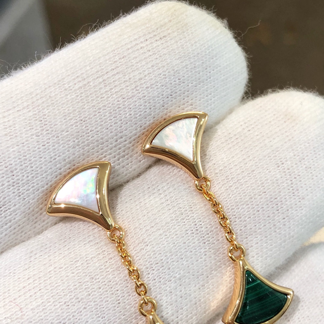 [Everoly JW]DREAM EARRINGS 3 MOTIFS MALACHITE MOP PINK GOLD