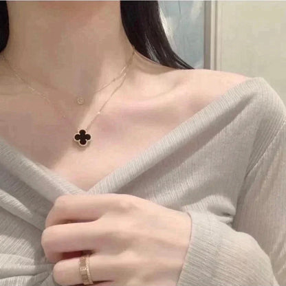 [Everoly JW]CLOVER 15MM BLACK ONYX SINGLE FLOWER NECKLACE