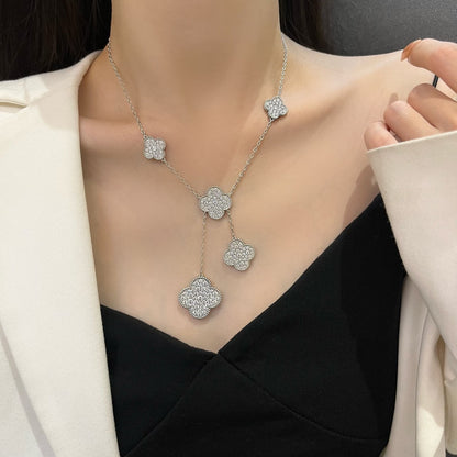 [Everoly JW]クローバー 5モチーフ シルバー ダイヤモンドネックレス
