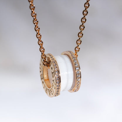 [Everoly JW]ZERO 1 WHITE CERAMIC PINK GOLD DIAMOND NECKLACE