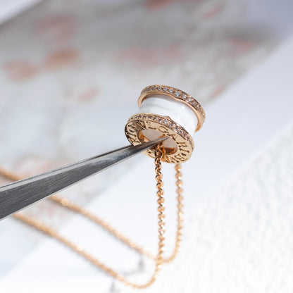 [Everoly JW]ZERO 1 WHITE CERAMIC PINK GOLD DIAMOND NECKLACE
