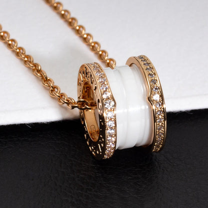 [Everoly JW]ZERO 1 WHITE CERAMIC PINK GOLD DIAMOND NECKLACE