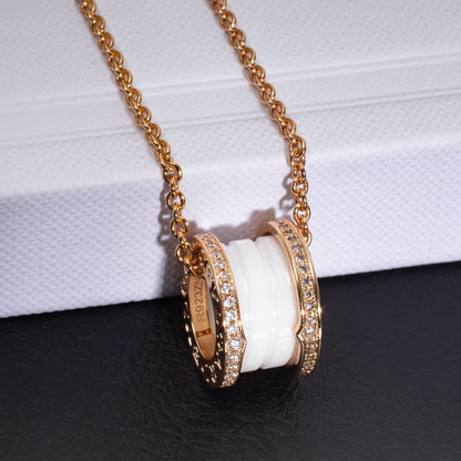 [Everoly JW]ZERO 1 WHITE CERAMIC PINK GOLD DIAMOND NECKLACE