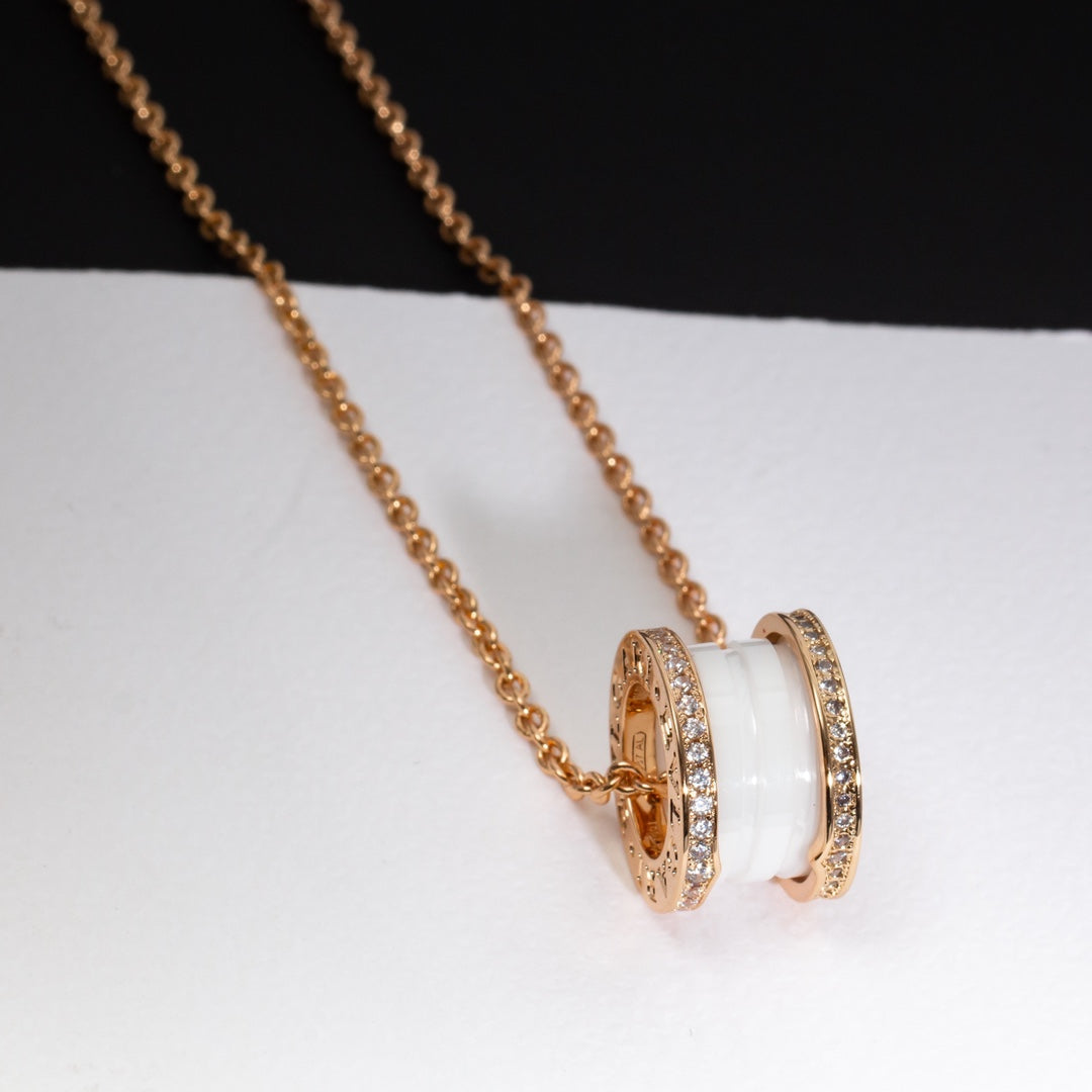 [Everoly JW]ZERO 1 WHITE CERAMIC PINK GOLD DIAMOND NECKLACE