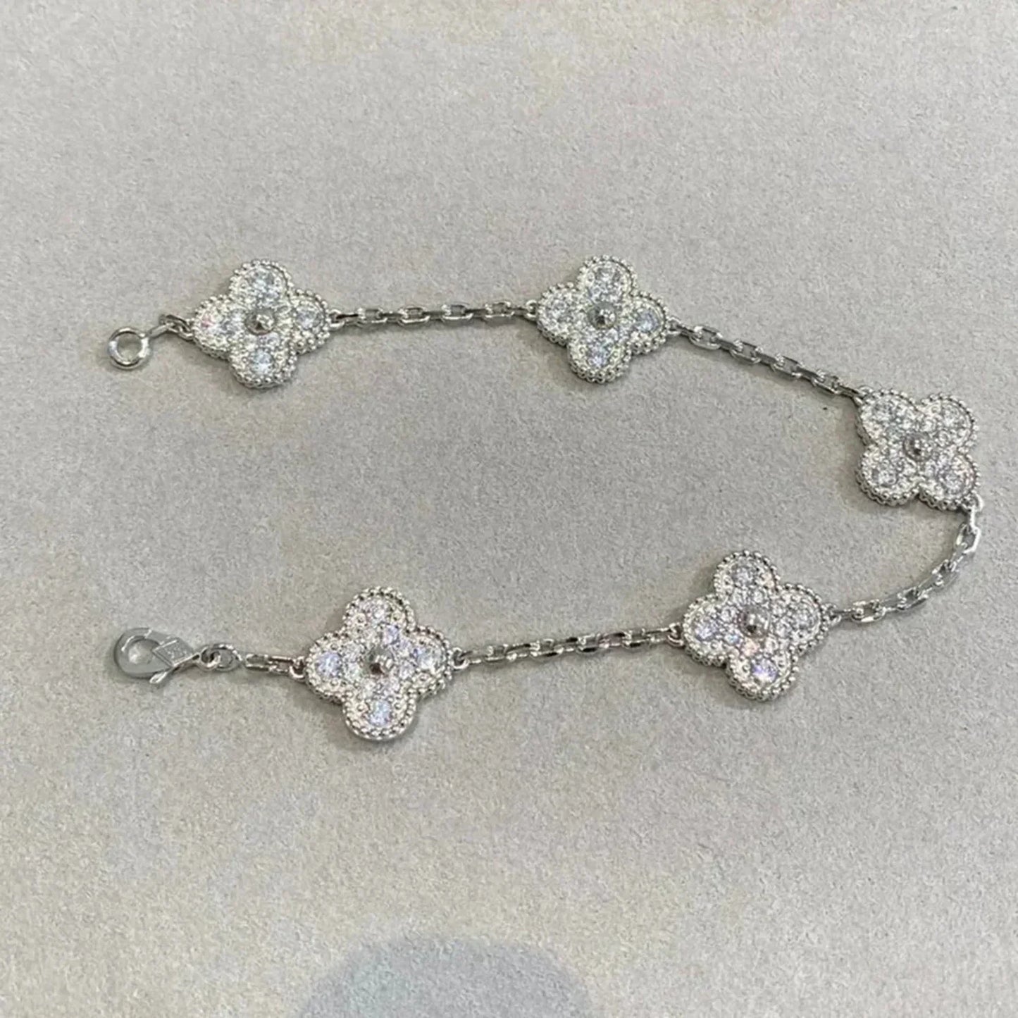 [Everoly JW]クローバー 5モチーフ ダイヤモンド ブレスレット シルバー