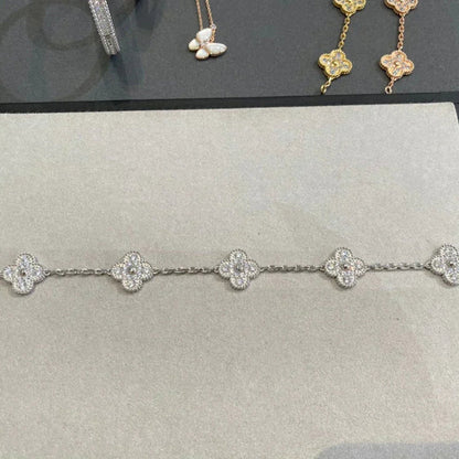 [Everoly JW]クローバー 5モチーフ ダイヤモンド ブレスレット シルバー