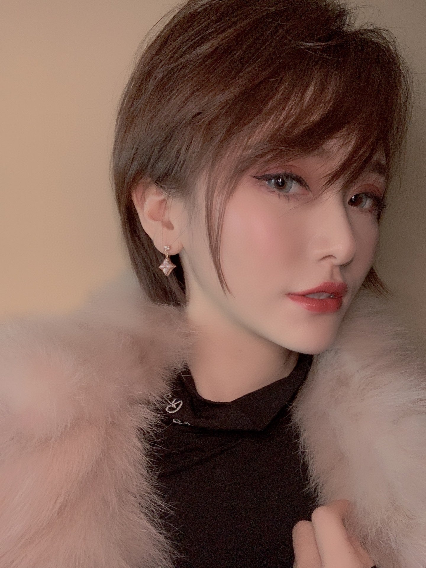 [Everoly JW]DOUBLE STAR PINK GOLD MOP DROP EARRINGS