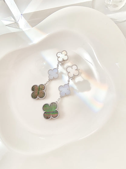 [Everoly JW]CLOVER 3 MOTIFS CHALCEDONY DARK MOP SILVER EARRINGS
