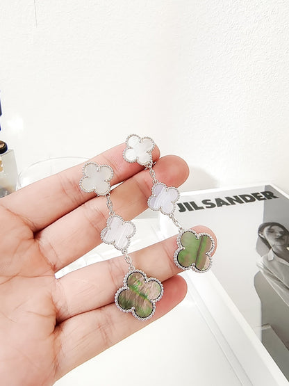 [Everoly JW]CLOVER 3 MOTIFS CHALCEDONY DARK MOP SILVER EARRINGS