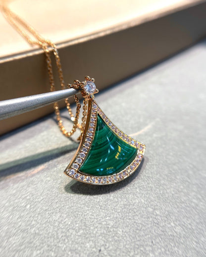 [Everoly JW]DREAM MALACHITE DIAMOND PAVED PINK GOLD NECKLACE