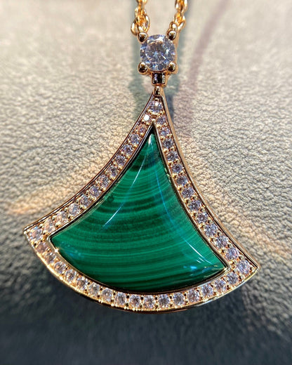 [Everoly JW]DREAM MALACHITE DIAMOND PAVED PINK GOLD NECKLACE