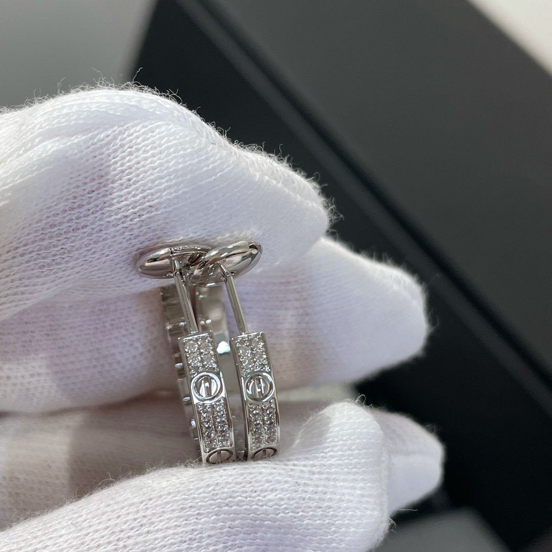 [Everoly JW]LOVE DIAMOND SILVER HOOP EARRINGS