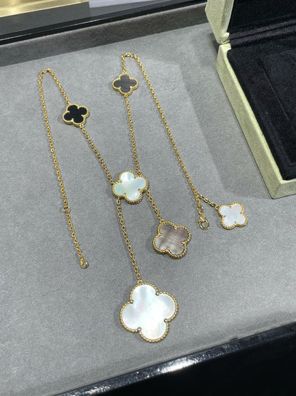 [Everoly JW]クローバー 6モチーフ モップ オニキス ゴールドネックレス
