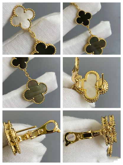 [Everoly JW]CLOVER 3 MOTIF MOP ONYX DARK MOP PINK GOLD EARRINGS