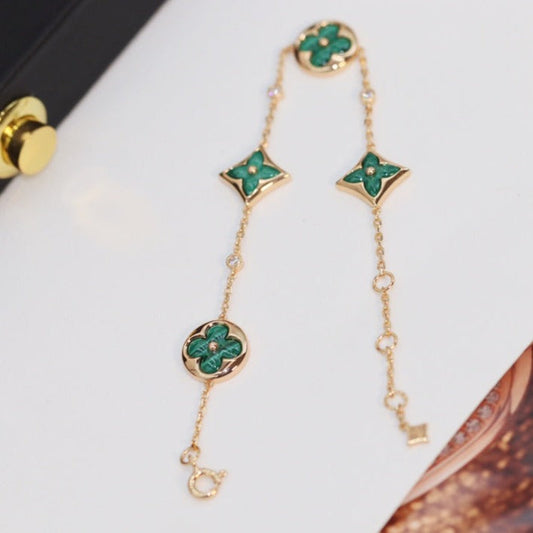 [Everoly JW]STAR AND SUN 4 MOTIF PINK GOLD MALACHITE BRACELET