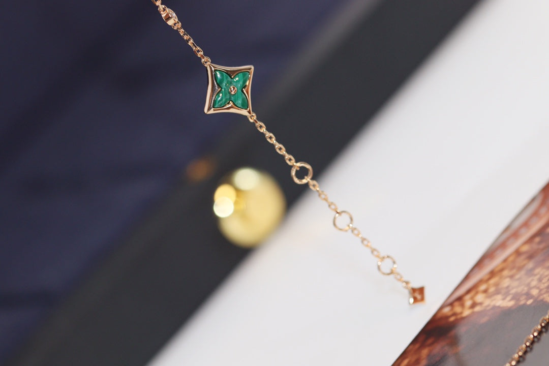 [Everoly JW]STAR AND SUN 4 MOTIF PINK GOLD MALACHITE BRACELET