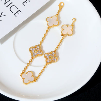 [Everoly JW]CLOVER BRACELET 5 MOTIF WHITE MOP DIAMOND