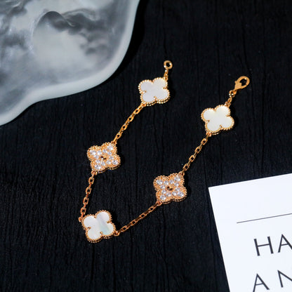 [Everoly JW]CLOVER BRACELET 5 MOTIF WHITE MOP DIAMOND