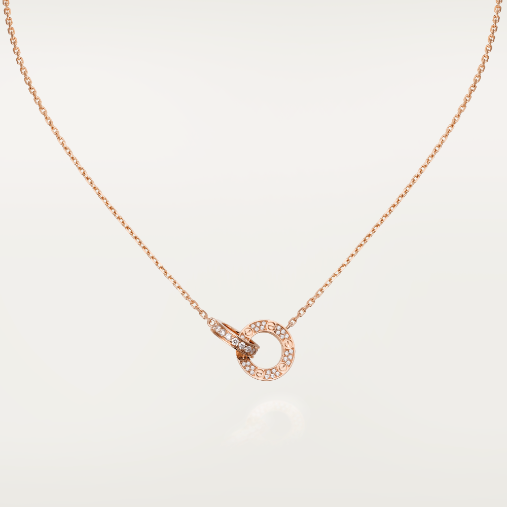 [Everoly JW]LOVE 7.6MM NECKLACE ROSE GOLD AND SILVER  FULL DIAMOND