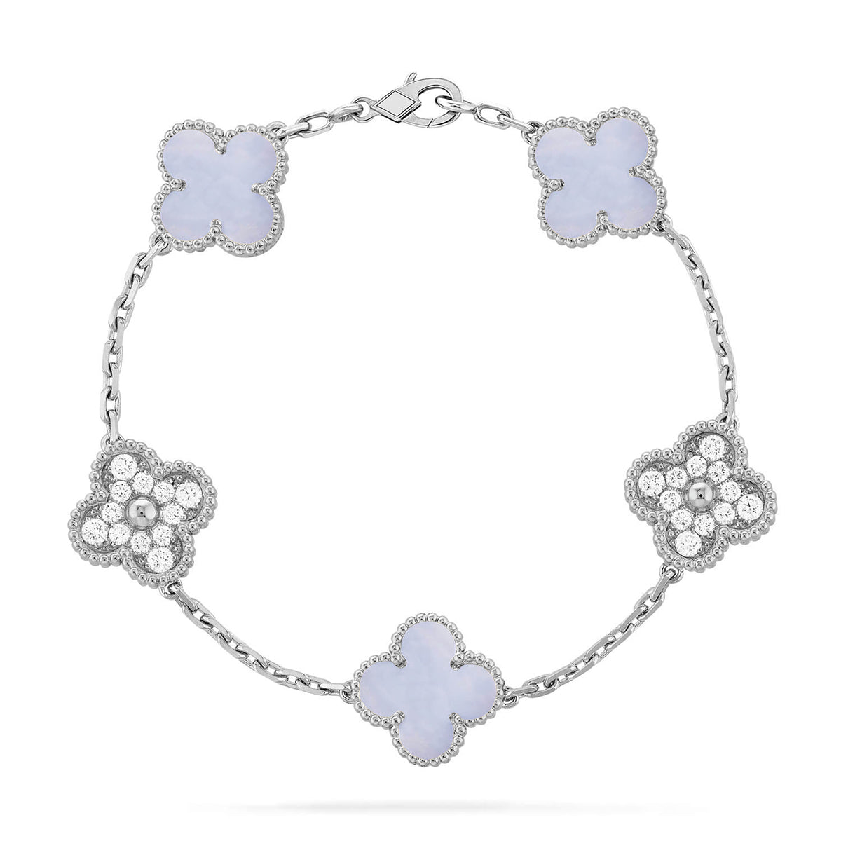 [Everoly JW]  CLOVER 5 MOTIF PURPLE CHALCEDONY BRACELET COLLECTION