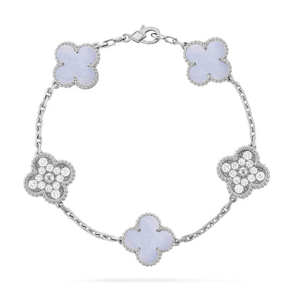 [Everoly JW]  CLOVER 5 MOTIF PURPLE CHALCEDONY BRACELET COLLECTION