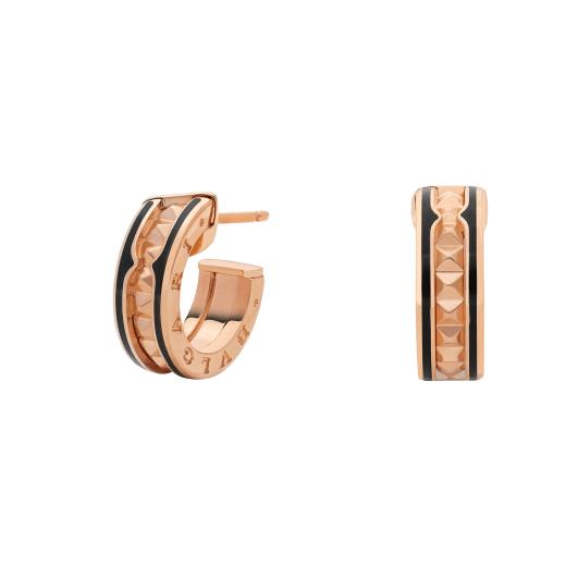 [Everoly JW]ZERO 1 ROCK PINK GOLD EARRINGS WITH STUDDED SPIRAL AND BLACK CERAMIC
