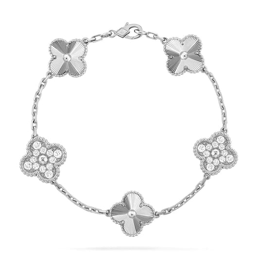 [Everoly JW]Silberarmband mit Kleeblatt-Motiv und Diamanten