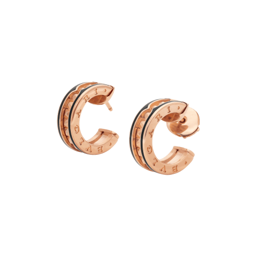 [Everoly JW]ZERO 1 ROCK PINK GOLD EARRINGS WITH STUDDED SPIRAL AND BLACK CERAMIC