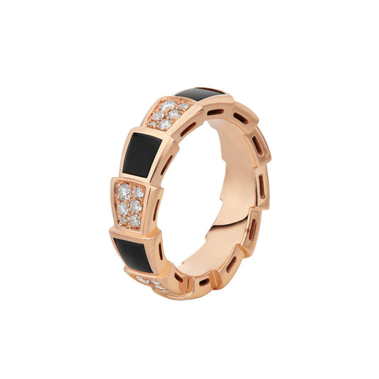 [Everoly JW]SERPENTI RING PINK GOLD BLACK MOP DIAMOND PAVED 4MM