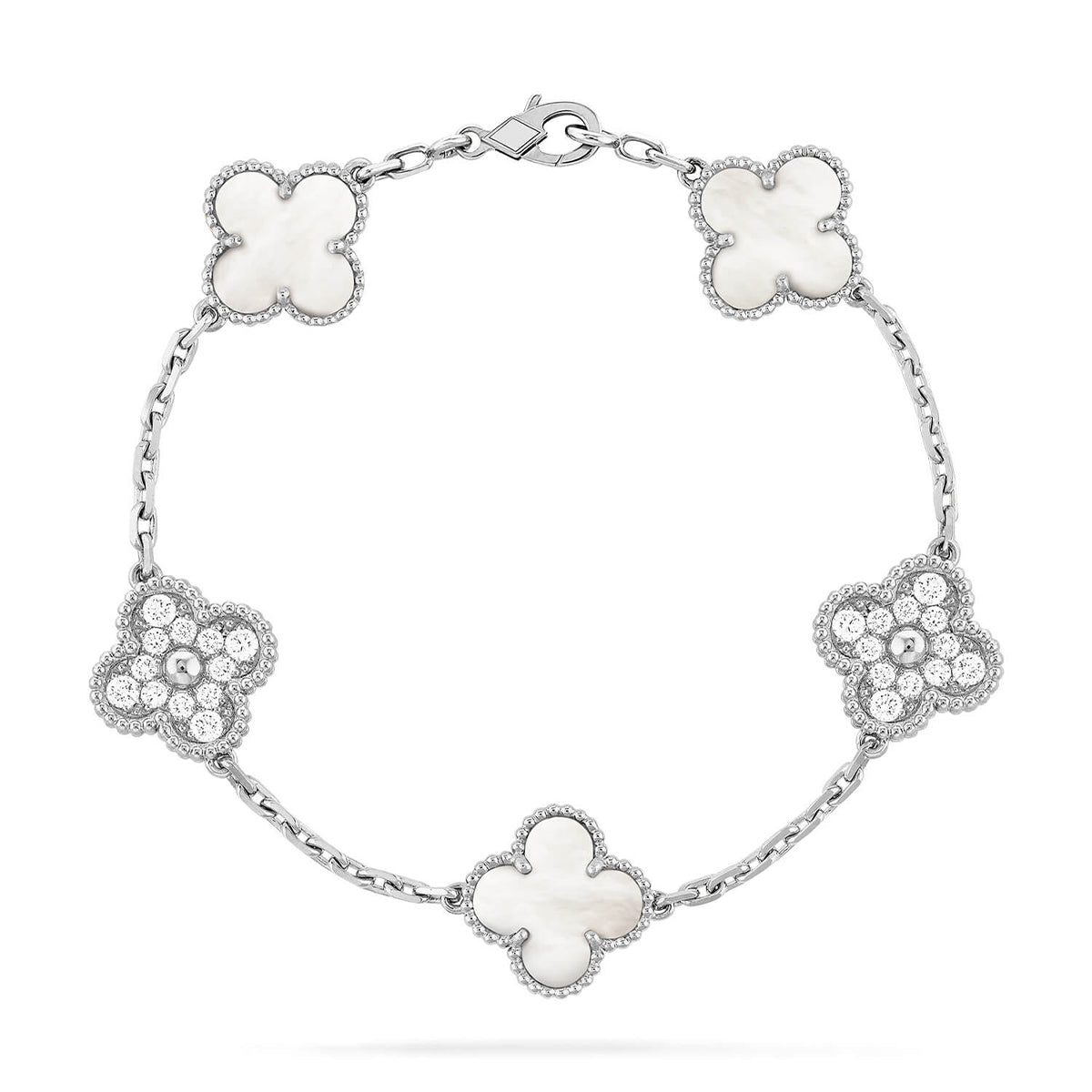 [Everoly JW] CLOVER WHITE PEARL MOP 5 MOTIF BRACELET COLLECTION