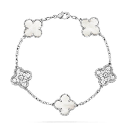 [Everoly JW] CLOVER WHITE PEARL MOP 5 MOTIF BRACELET COLLECTION