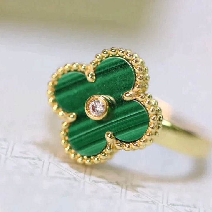 [Everoly JW]CLOVER MALACHIT RING GOLD DIAMANT