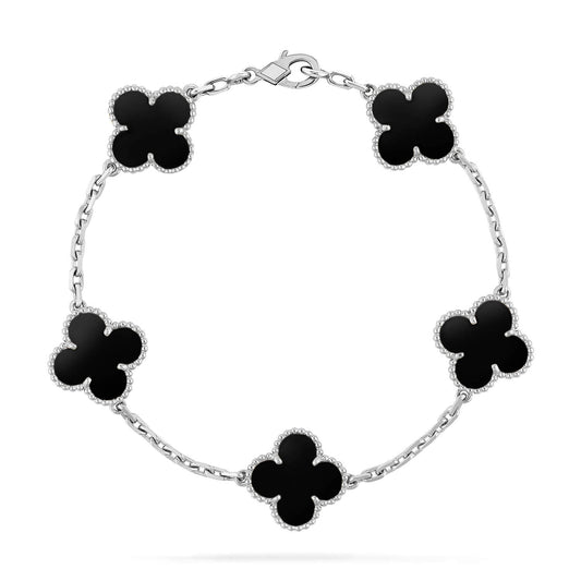 [Everoly JW]CLOVER 5 MOTIV ONYXS ARMBAND SILBER 