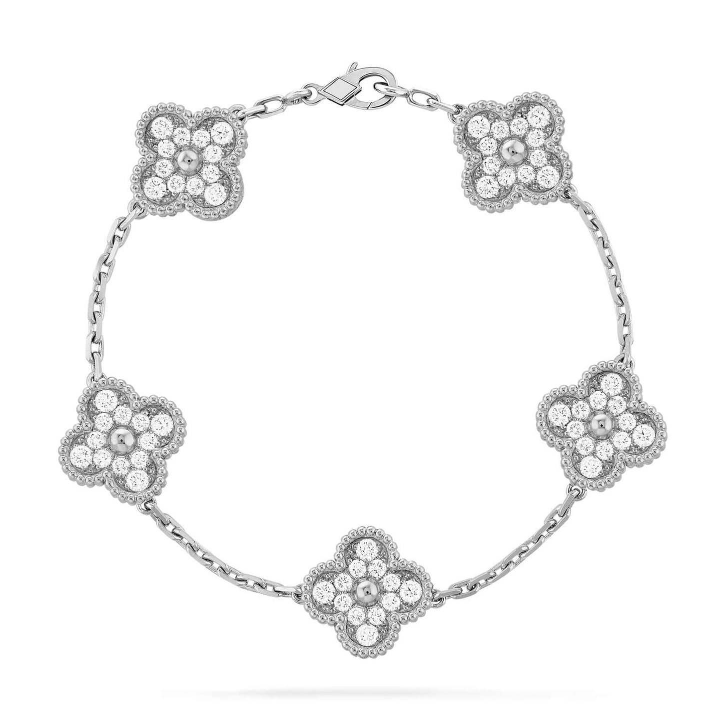 [Everoly JW]クローバー 5モチーフ ダイヤモンド ブレスレット シルバー