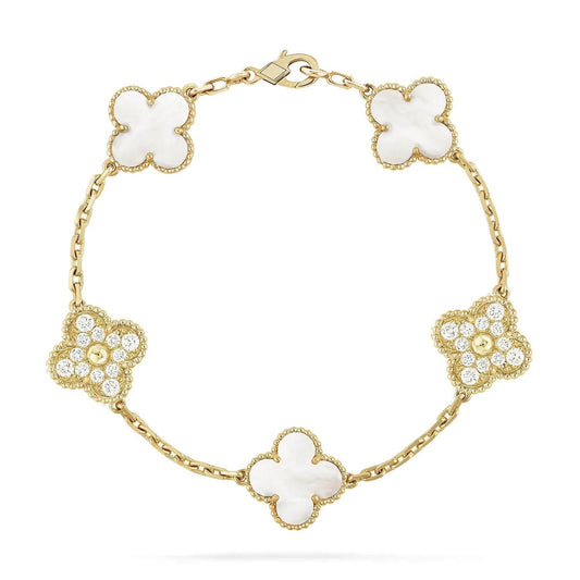 [Everoly JW]CLOVER ARMBAND 5 MOTIV WEISSER MOP DIAMANT 