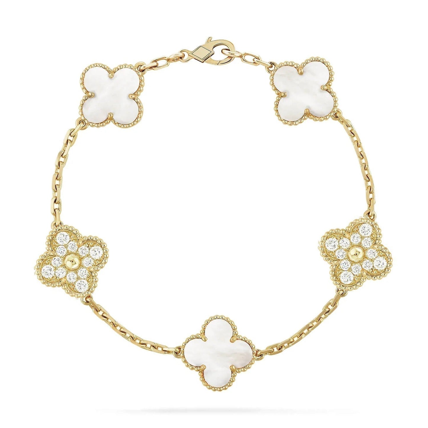 [Everoly JW]CLOVER BRACELET 5 MOTIF WHITE MOP DIAMOND