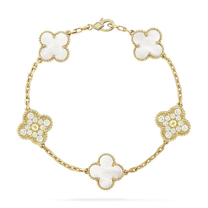 [Everoly JW]CLOVER BRACELET 5 MOTIF WHITE MOP DIAMOND