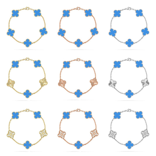 [Everoly JW]  CLOVER 5 MOTIF BLUE AGATE BRACELET COLLECTION