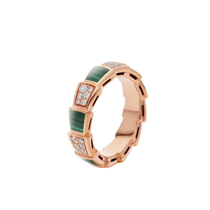 [Everoly JW]SERPENTI RING PINK GOLD MALACHITE DIAMOND PAVED 4MM