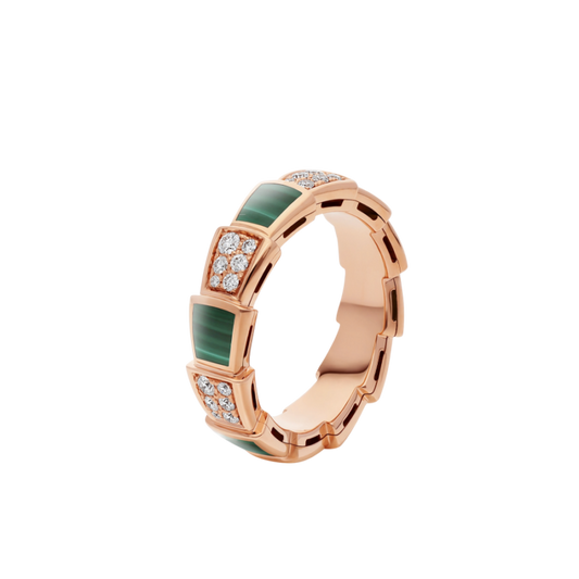 [Everoly JW]SERPENTI RING PINK GOLD MALACHITE DIAMOND PAVED 4MM