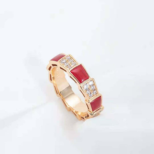 [Everoly JW]SERPENTI RING PINK GOLD CARNELIAN DIAMOND PAVED 4MM