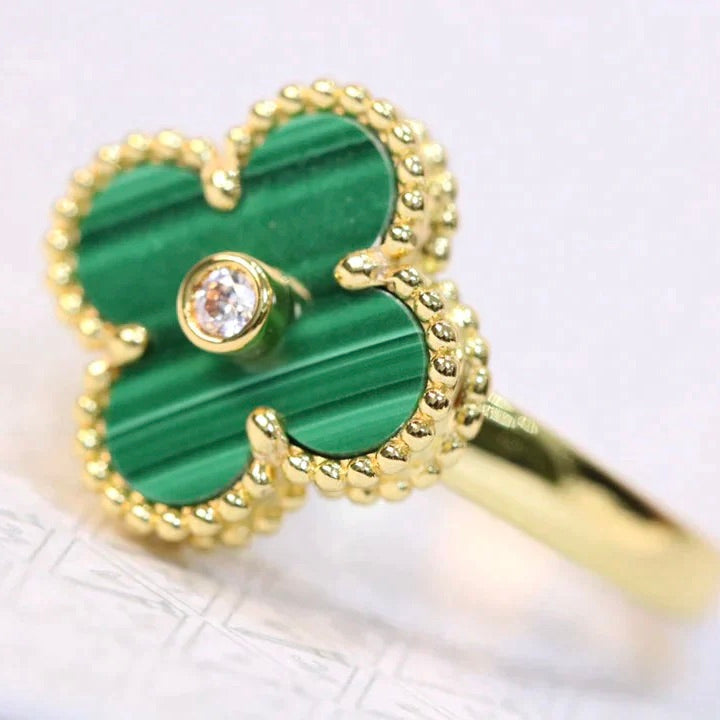 [Everoly JW]CLOVER MALACHIT RING GOLD DIAMANT