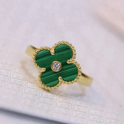 [Everoly JW]CLOVER MALACHIT RING GOLD DIAMANT