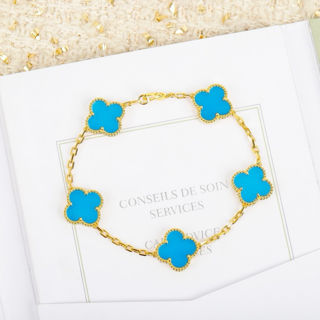 [Everoly JW]CLOVER 5 MOTIFS TURQUOISE BRACELET