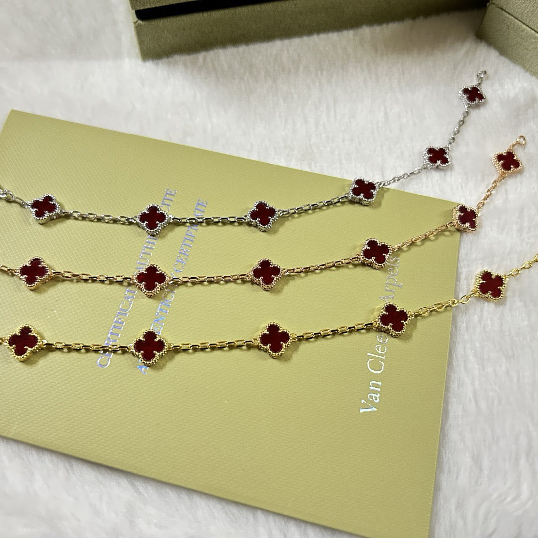 [Everoly JW]CLOVER 6 MOTIF RED AGATE BRACELET