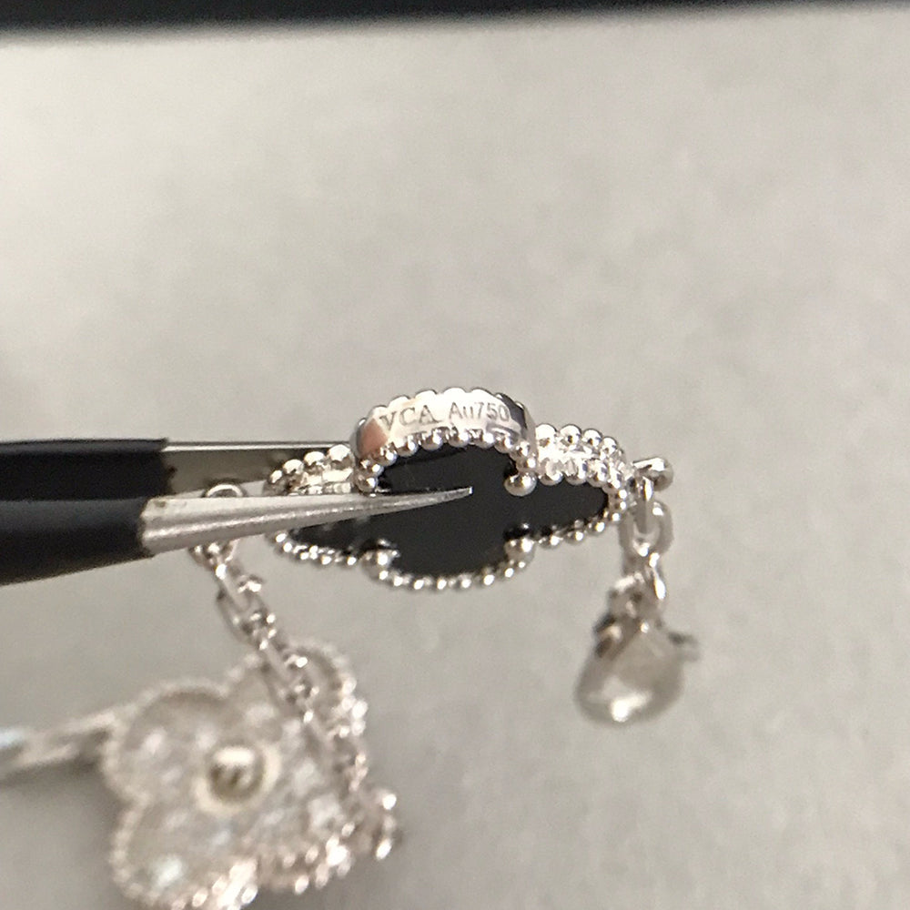 [Everoly JW]クローバー 5モチーフ オニキス ダイヤモンド ブレスレット シルバー