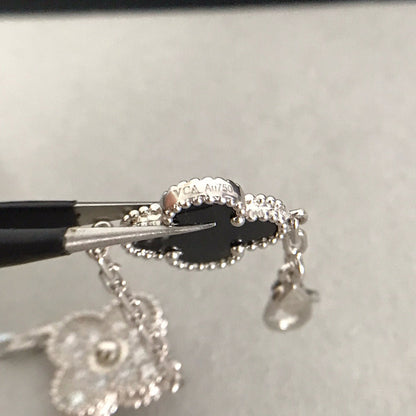 [Everoly JW]クローバー 5モチーフ オニキス ダイヤモンド ブレスレット シルバー