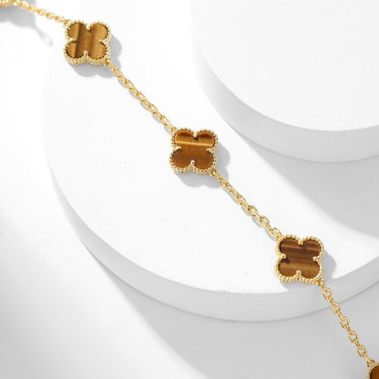 [Everoly JW]CLOVER 10 MOTIFS TIGER EYE NECKLACE
